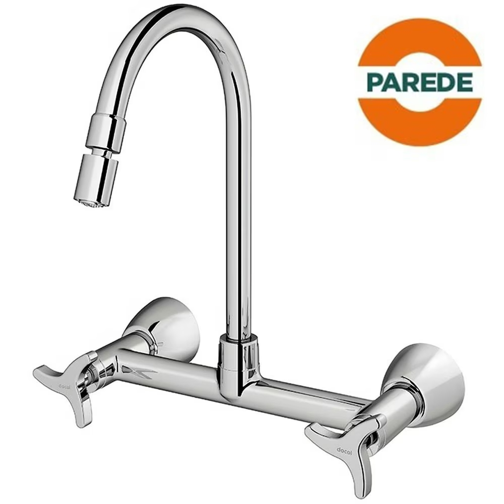 Misturador de Parede Docol para Cozinha Nova Trio, Cromado Misturador de Parede Docol para Cozinha Nova Trio, Cromado