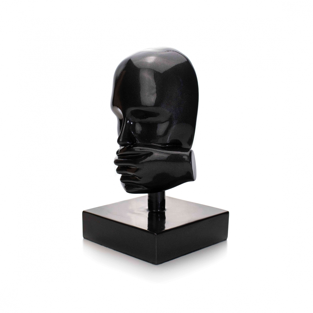 Escultura Decorativa Máscara Silêncio em Cerâmica Grafite 25x15 cm - D'Rossi Escultura Decorativa Máscara Silêncio em Cerâmica Grafite 25x15 cm - D'Rossi