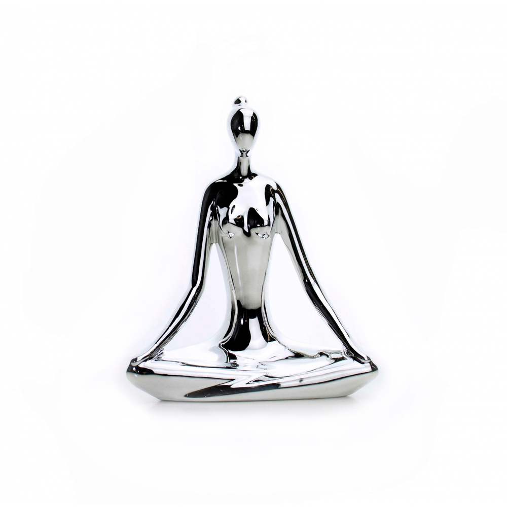 Escultura Yoga Prata em Porcelana Pose Meditação Lótus 15,5x20 cm - D'Rossi Escultura Yoga Prata em Porcelana Pose Meditação Lótus 15,5x20 cm - D'Rossi