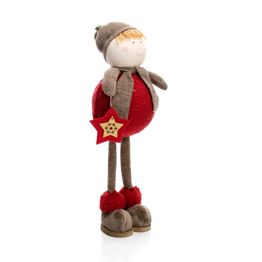 Boneco de Natal Menino em Pé Vermelho e Marrom 40 cm - D'Rossi Boneco de Natal Menino em Pé Vermelho e Marrom 40 cm - D'Rossi