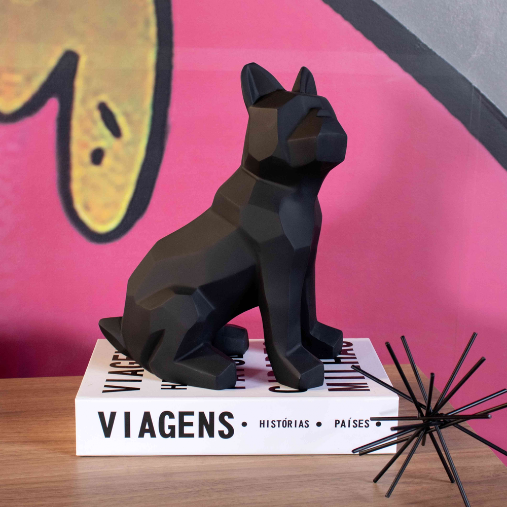 Escultura Decorativa Cachorro Em Resina Preto 26x20cm - D'Rossi Escultura Decorativa Cachorro Em Resina Preto 26x20cm - D'Rossi