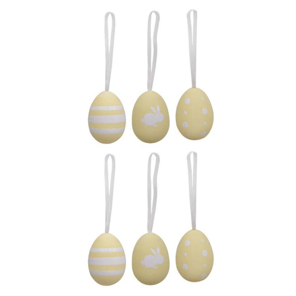 Kit 06 Enfeites Ovo Decorativo PLT Amarelo e Branco - D'Rossi Kit 06 Enfeites Ovo Decorativo PLT Amarelo e Branco - D'Rossi