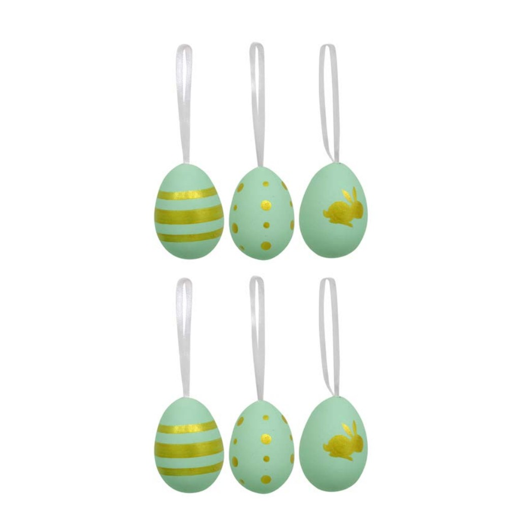 Kit 06 Enfeites Ovo Decorativo PLT Verde e Dourado - D'Rossi Kit 06 Enfeites Ovo Decorativo PLT Verde e Dourado - D'Rossi