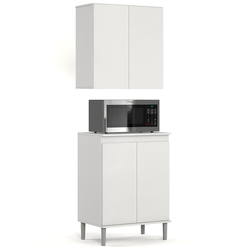 Armário de Cozinha Aéreo e Balcão com Tampo Italy Branco - EJ Móveis Armário de Cozinha Aéreo e Balcão com Tampo Italy Branco - EJ Móveis