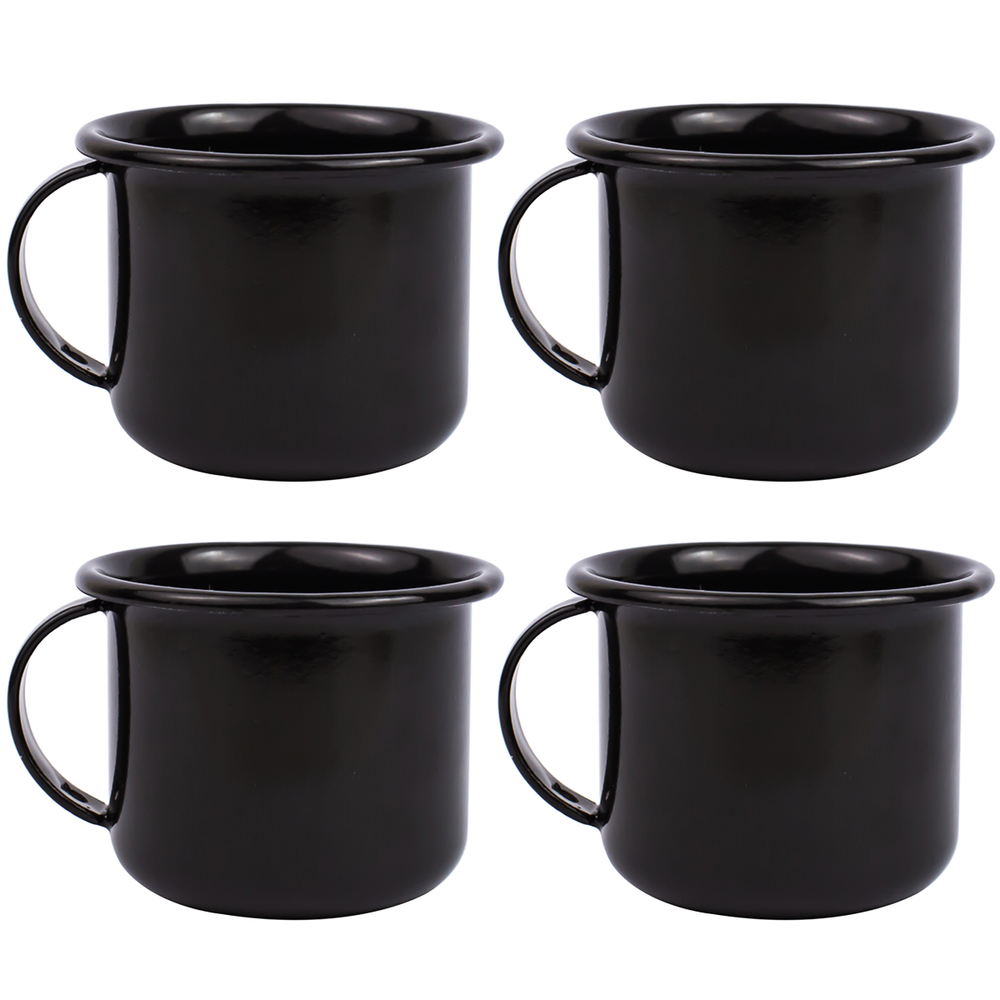 Jogo 4 Canecas Esmaltadas Retrô Pretas 90ml Xícaras Ágata Para Café Chá Jogo 4 Canecas Esmaltadas Retrô Pretas 90ml Xícaras Ágata Para Café Chá