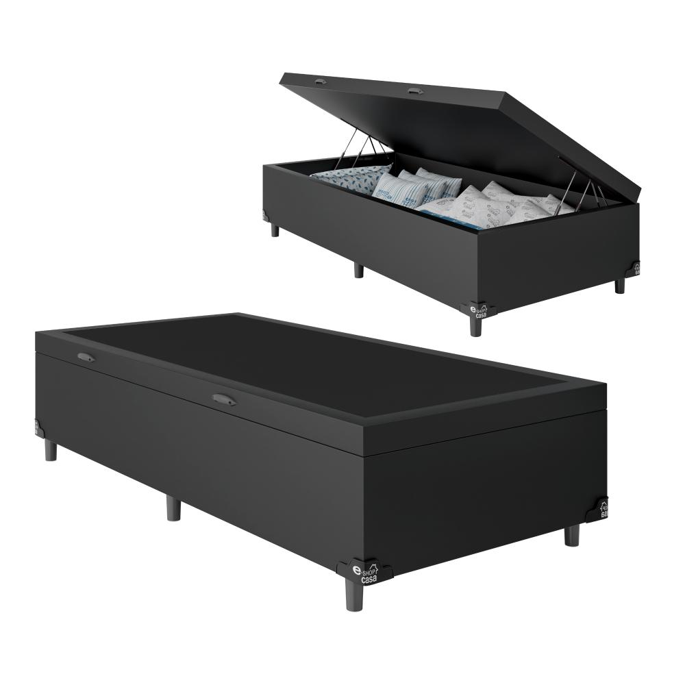 Baú Box Solteiro - 44x88x188cm - Couro Preto Baú Box Solteiro - 44x88x188cm - Couro Preto