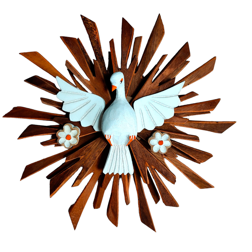 Escultura Divino Espirito Santo de Parede De Madeira Maciça Esculpido a mão 32cm Flores Escultura Divino Espirito Santo de Parede De Madeira Maciça Esculpido a mão 32cm Flores