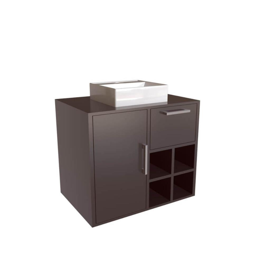 Gabinete Suspenso 68cm Eduarda Grafite com Cuba Branca Porta Gaveta Nicho Aberto De Banheiro Gabinete Suspenso 68cm Eduarda Grafite com Cuba Branca Porta Gaveta Nicho Aberto De Banheiro