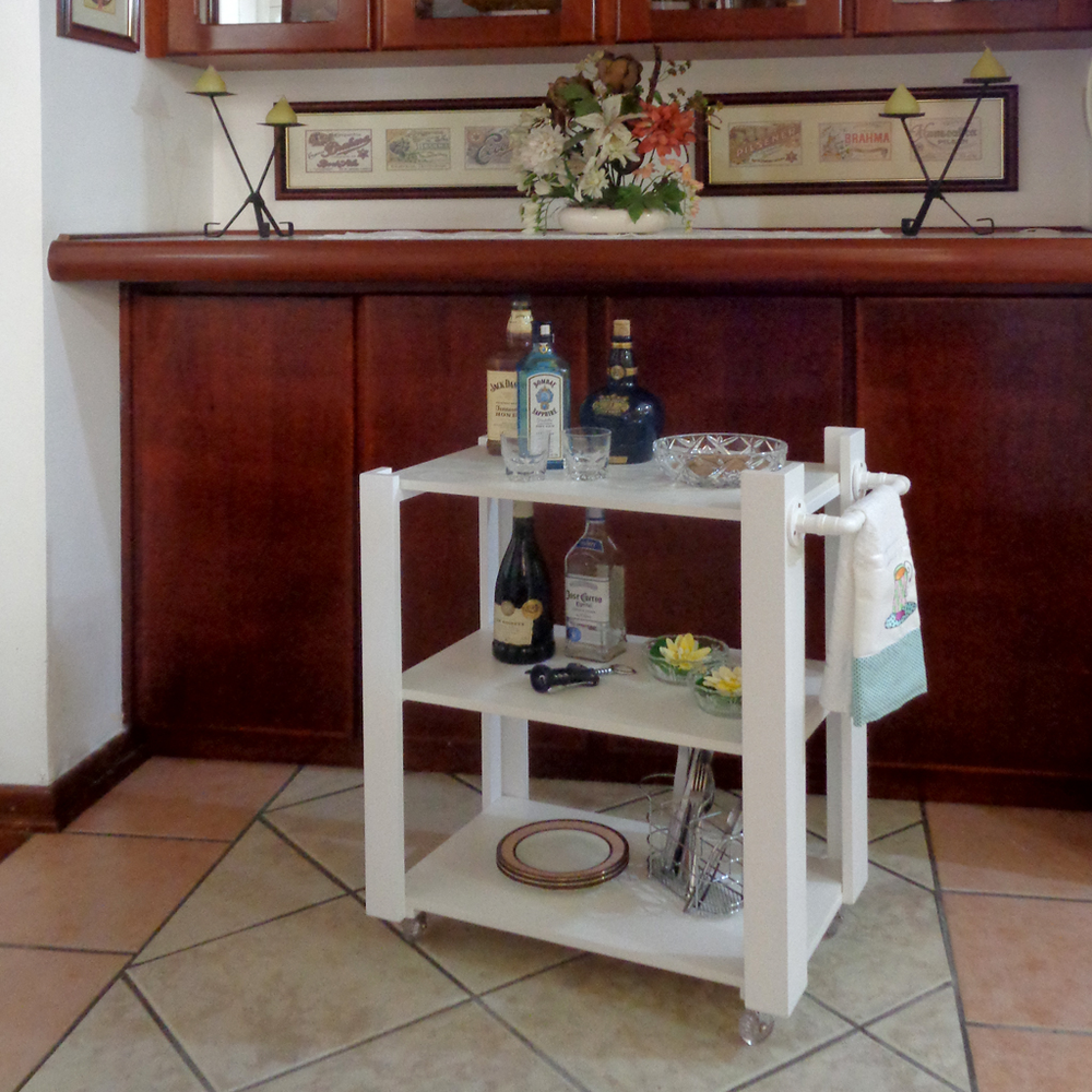Carrinho Bar Adega Mesa Auxiliar de Apoio Churrasqueira Cozinha Sala Multiuso Branco Carrinho Bar Adega Mesa Auxiliar de Apoio Churrasqueira Cozinha Sala Multiuso Branco