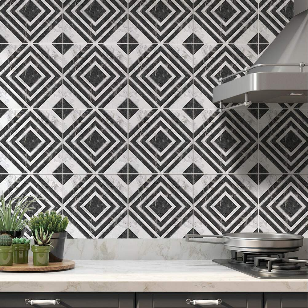 Adesivos de Azulejos Ladrilhos Cartela Mármore Preto e Branco 01-15x15cm Adesivos de Azulejos Ladrilhos Cartela Mármore Preto e Branco 01-15x15cm