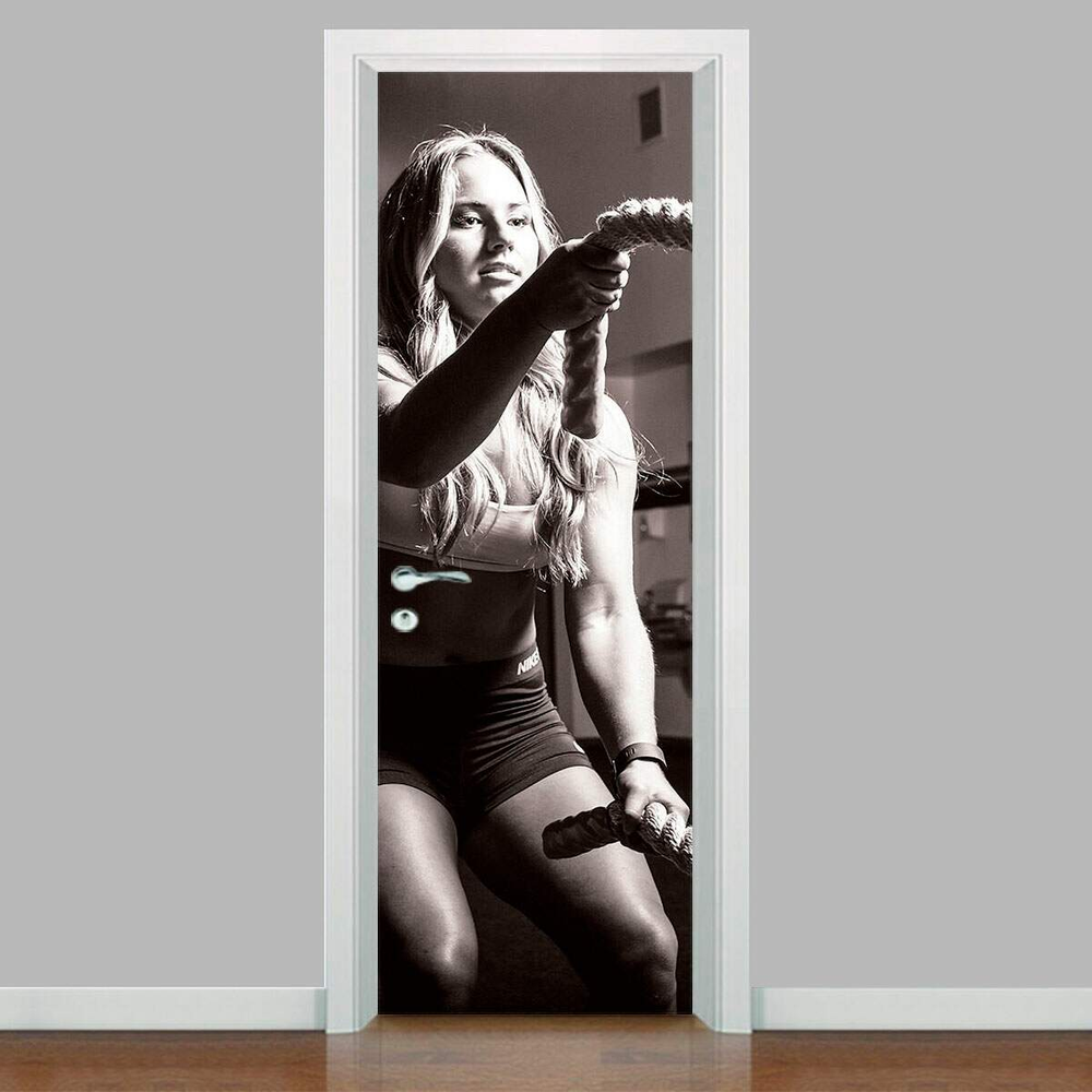 Adesivo para Porta Exercício Funcional Mulher com Corda-93X210Cm Adesivo para Porta Exercício Funcional Mulher com Corda-93X210Cm