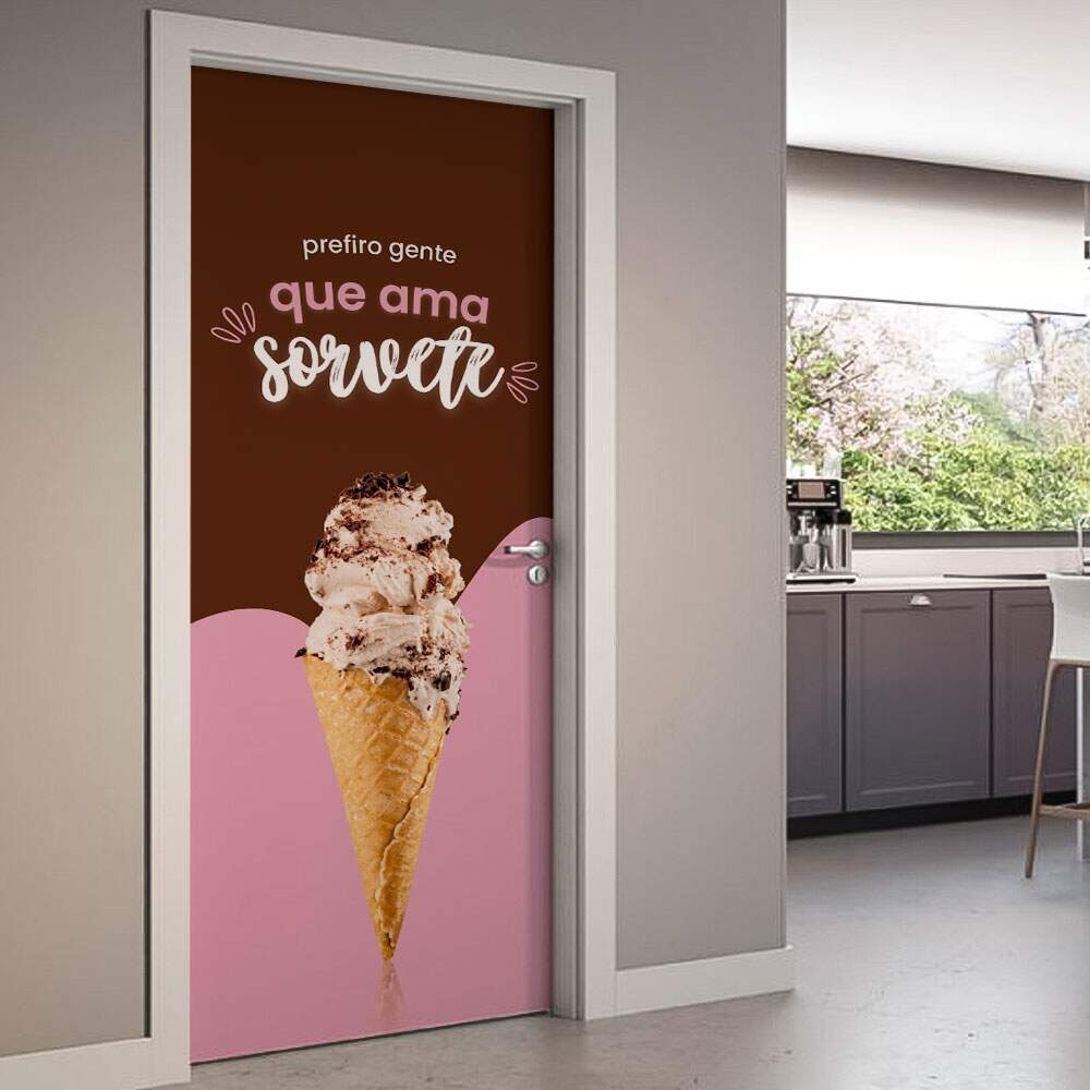 Adesivo de Porta Gente Que Ama Sorvete-83X210Cm Adesivo de Porta Gente Que Ama Sorvete-83X210Cm