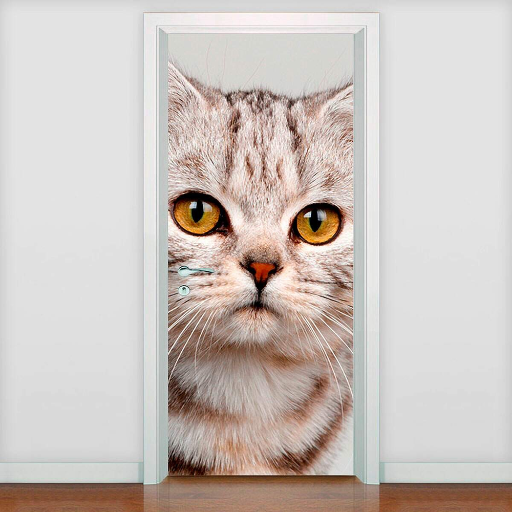 Adesivo para Porta Animais Gatinho com Olhos Castanhos-73X210Cm Adesivo para Porta Animais Gatinho com Olhos Castanhos-73X210Cm