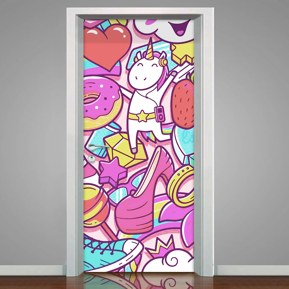 Adesivo para Porta Unicórnio e Itens-63X210Cm Adesivo para Porta Unicórnio e Itens-63X210Cm