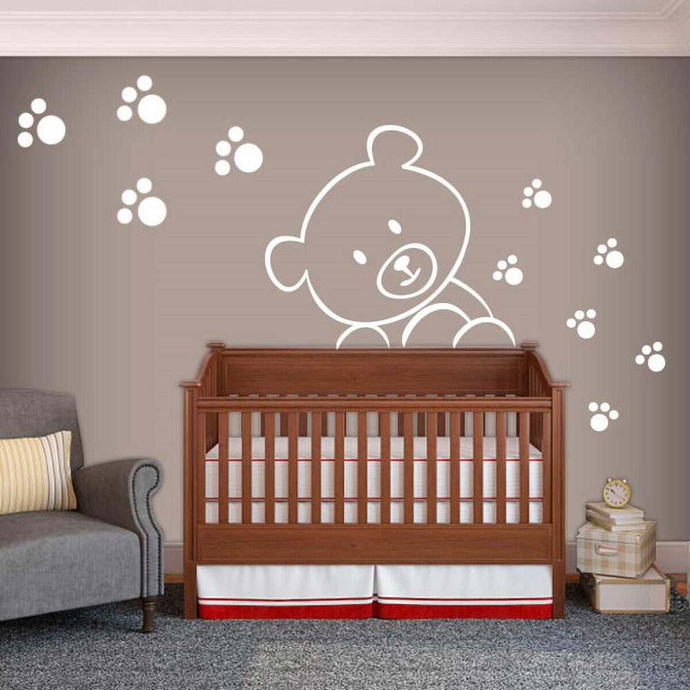 Adesivo de Parede Infantil Ursinho com pegadas- Pequeno 62x40cm Adesivo de Parede Infantil Ursinho com pegadas- Pequeno 62x40cm