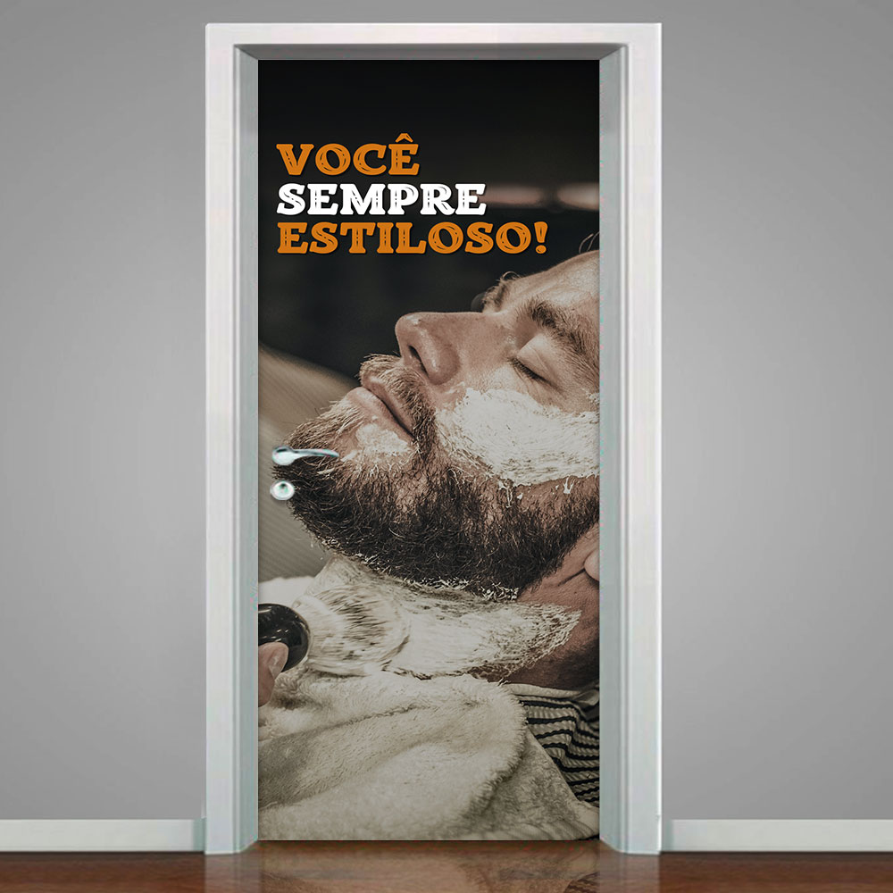 Adesivo de Porta para Barbearia Você Sempre Estiloso-83X210Cm Adesivo de Porta para Barbearia Você Sempre Estiloso-83X210Cm