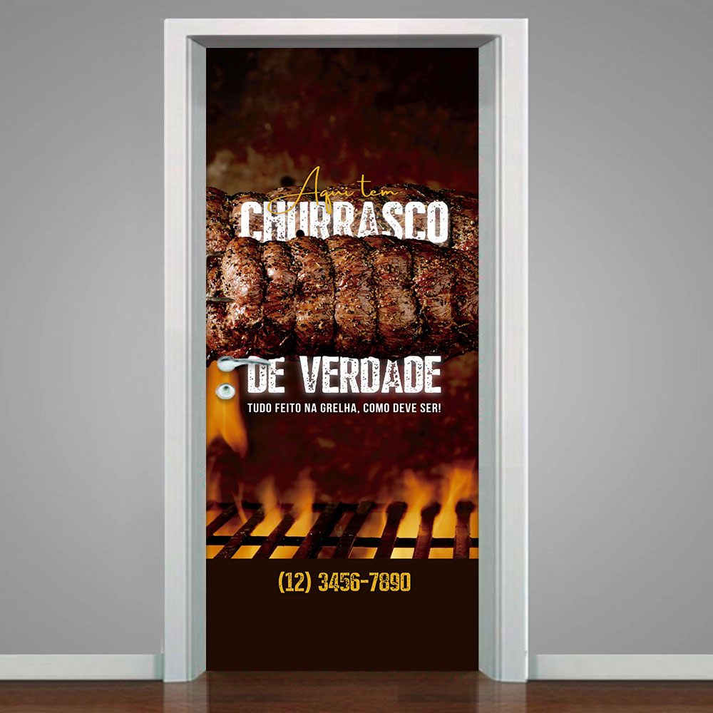 Adesivo de Porta Churrasco de Verdade-73X210Cm Adesivo de Porta Churrasco de Verdade-73X210Cm