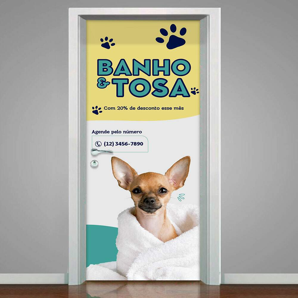 Adesivo de Porta para Pet Shop Banho & Tosa-73X210Cm Adesivo de Porta para Pet Shop Banho & Tosa-73X210Cm