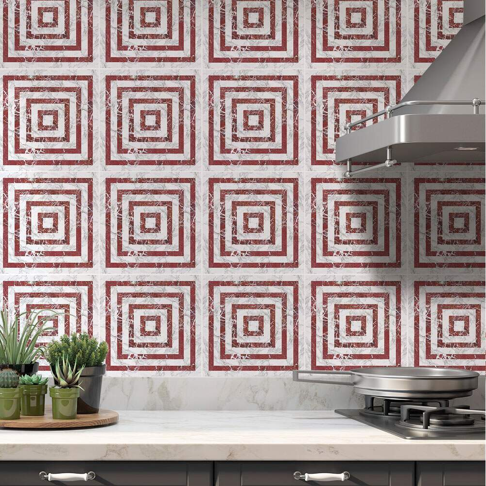 Adesivos de Azulejos Ladrilhos Cartela Mármore Vermelho e Branco 18-10x10cm Adesivos de Azulejos Ladrilhos Cartela Mármore Vermelho e Branco 18-10x10cm