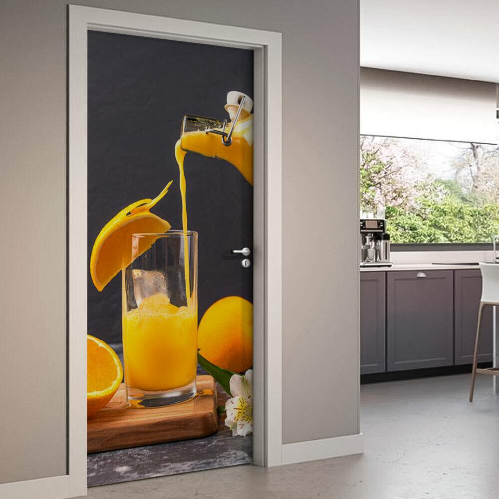 Adesivo de Porta Suco de Laranja com Laranjas Fatiadas-73X210Cm Adesivo de Porta Suco de Laranja com Laranjas Fatiadas-73X210Cm