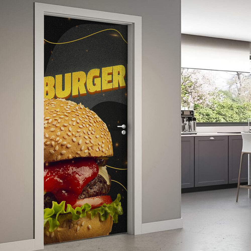 Adesivo de Porta Lanche Burguer Fundo Preto-93X210Cm Adesivo de Porta Lanche Burguer Fundo Preto-93X210Cm