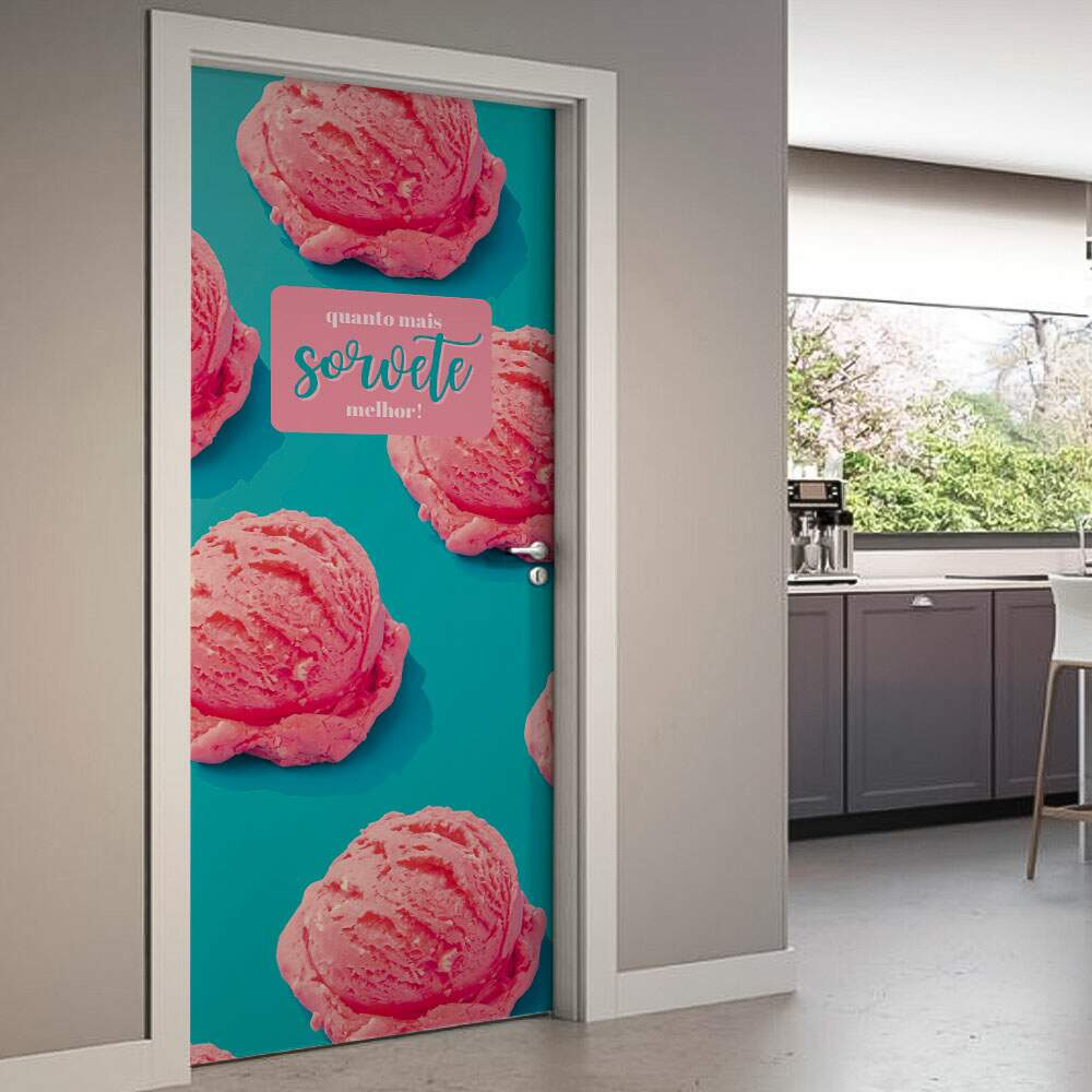 Adesivo de Porta Quanto Mais Sorvete Melhor-73X210Cm Adesivo de Porta Quanto Mais Sorvete Melhor-73X210Cm