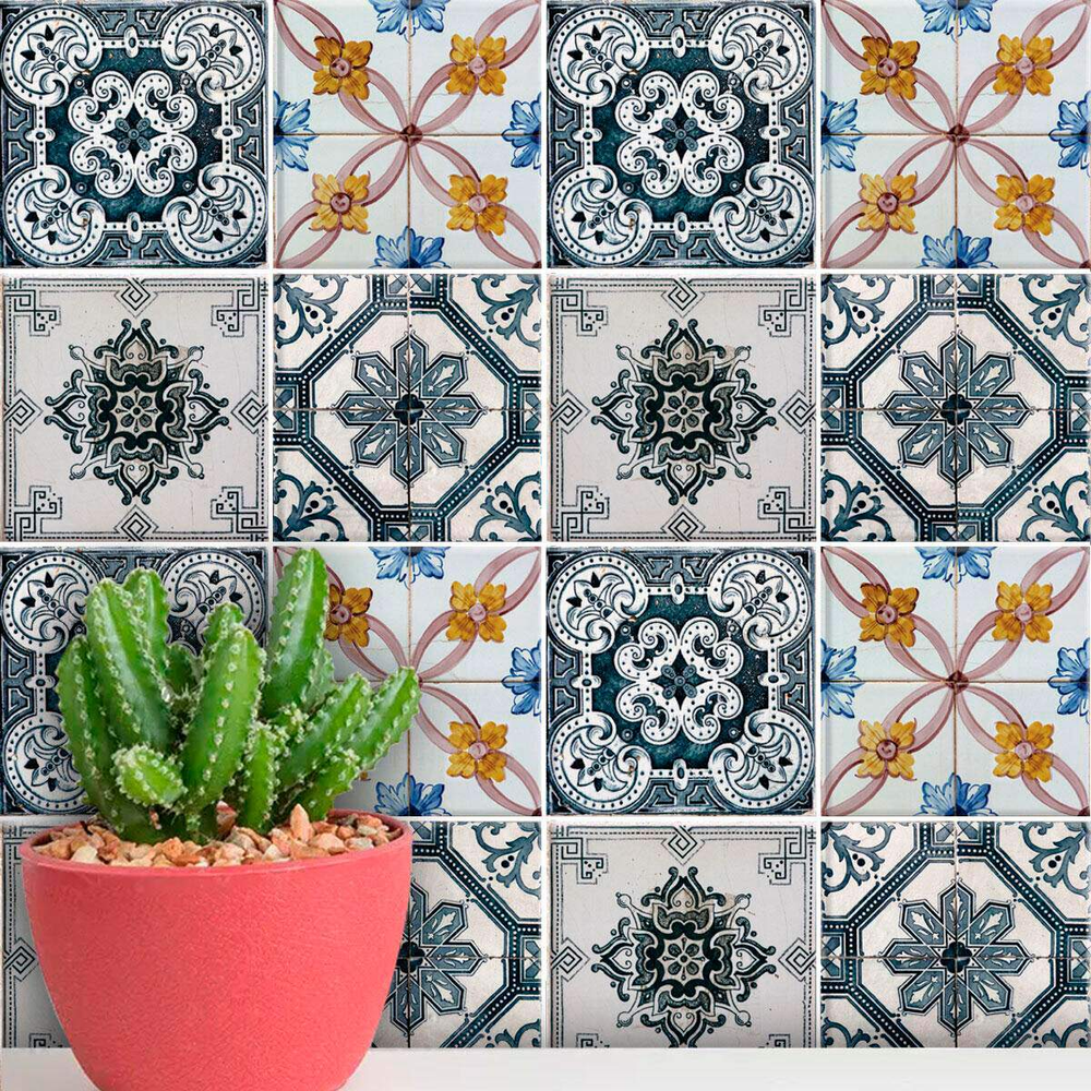 Adesivos de Azulejos Ladrilhos Hidráulicos Modelo 09-10x10cm Adesivos de Azulejos Ladrilhos Hidráulicos Modelo 09-10x10cm