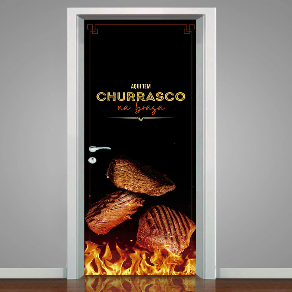 Adesivo de Porta Aqui Tem Churrasco-73X210Cm Adesivo de Porta Aqui Tem Churrasco-73X210Cm