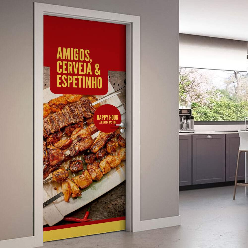 Adesivo de Porta Amigos, Cerveja e Espetinho-83X210Cm Adesivo de Porta Amigos, Cerveja e Espetinho-83X210Cm