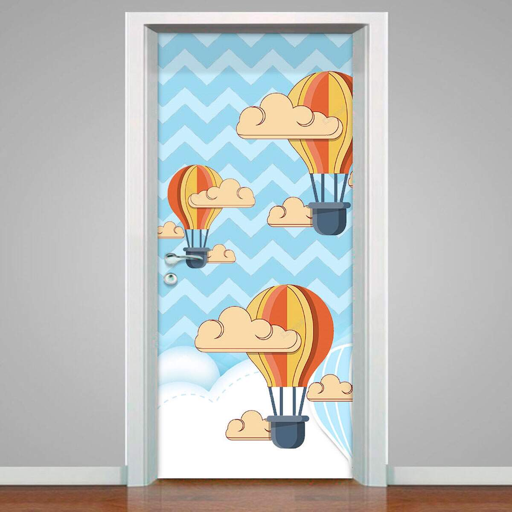 Adesivo para Porta Infantil Balões com Céu Chevron-93X210Cm Adesivo para Porta Infantil Balões com Céu Chevron-93X210Cm