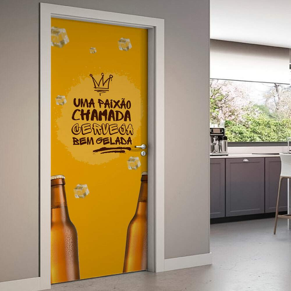 Adesivo de Porta Uma Paixão Chamada Cerveja-93X210Cm Adesivo de Porta Uma Paixão Chamada Cerveja-93X210Cm