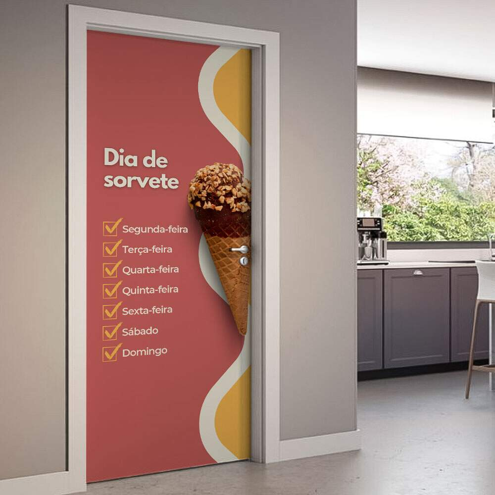 Adesivo de Porta Dia de Sorvete-73X210Cm Adesivo de Porta Dia de Sorvete-73X210Cm