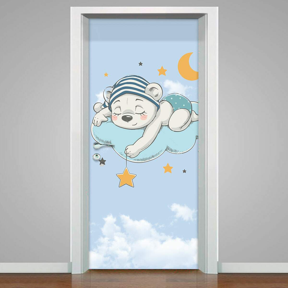 Adesivo para Porta Ursinho Dormindo Na Nuvem-83X210Cm Adesivo para Porta Ursinho Dormindo Na Nuvem-83X210Cm