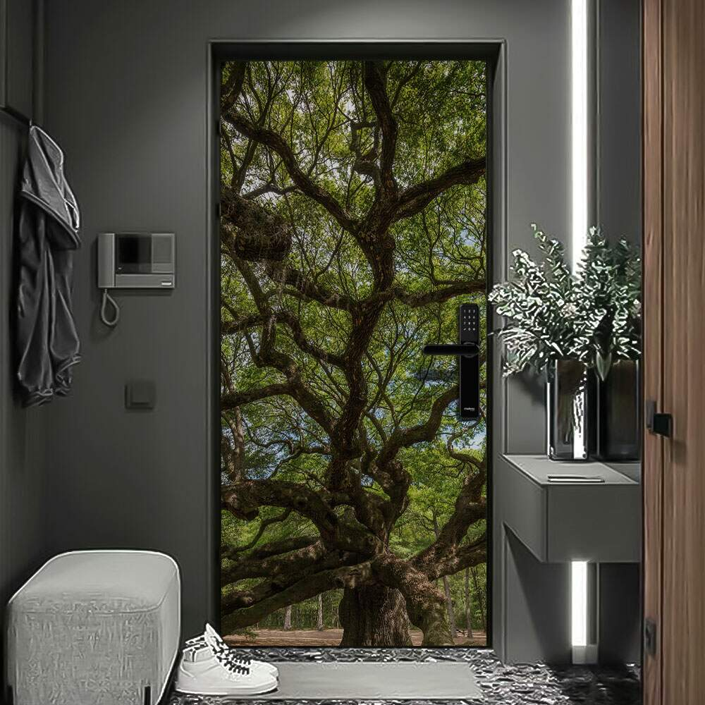 Adesivo de Porta Árvore Floresta-73X210Cm Adesivo de Porta Árvore Floresta-73X210Cm