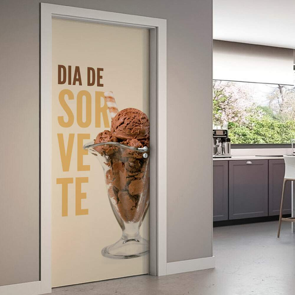 Adesivo de Porta Dia De Sorvete-63X210Cm Adesivo de Porta Dia De Sorvete-63X210Cm