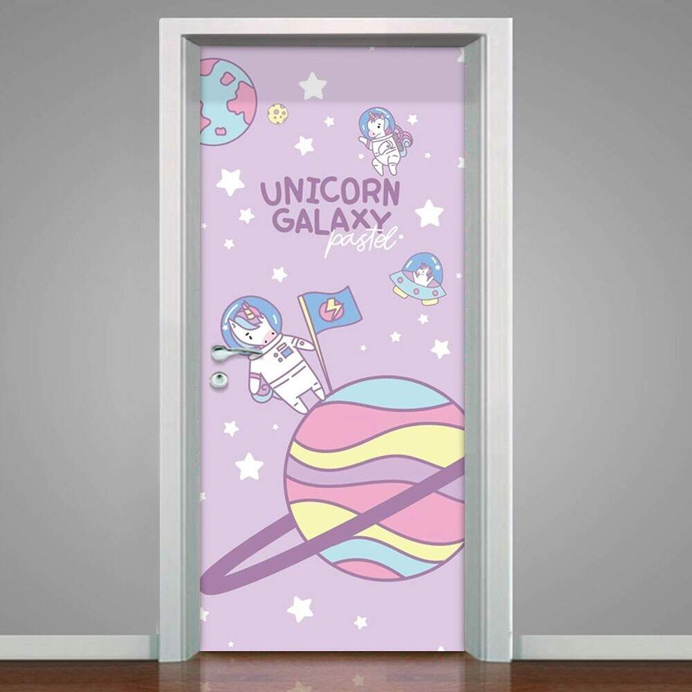 Adesivo para Porta Unicórnio na Galaxia-93X210Cm Adesivo para Porta Unicórnio na Galaxia-93X210Cm