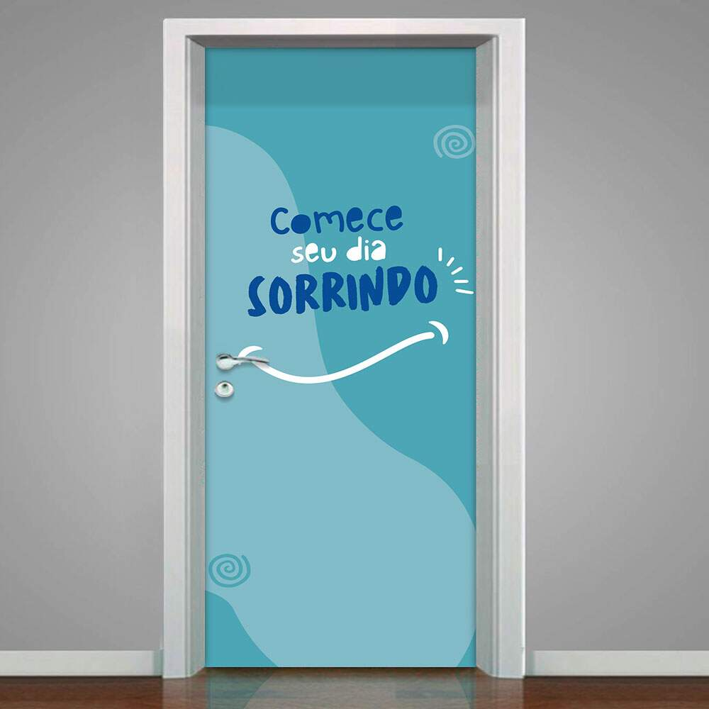 Adesivo de Porta Comece Seu Dia Sorrindo-63X210Cm Adesivo de Porta Comece Seu Dia Sorrindo-63X210Cm