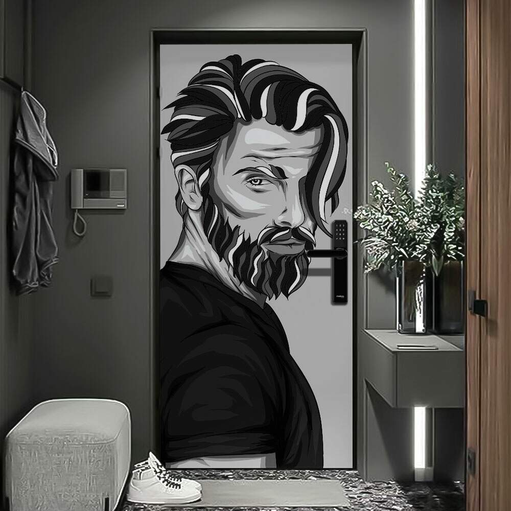Adesivo de Porta Barbearia Homem Desenhado-63X210Cm Adesivo de Porta Barbearia Homem Desenhado-63X210Cm
