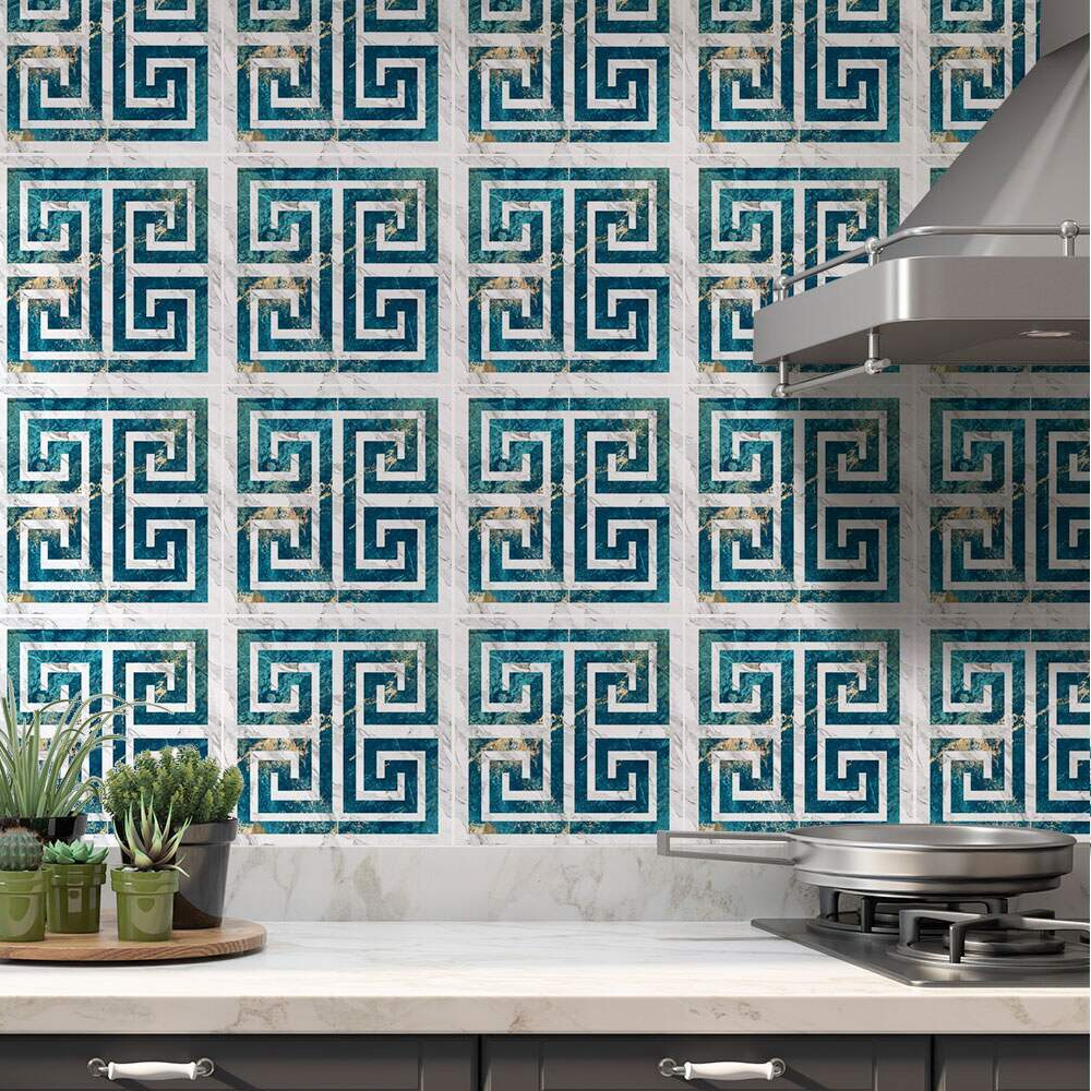 Adesivos de Azulejos Ladrilhos Cartela Mármore Azul Com Dourado e Branco 03-15x15cm Adesivos de Azulejos Ladrilhos Cartela Mármore Azul Com Dourado e Branco 03-15x15cm