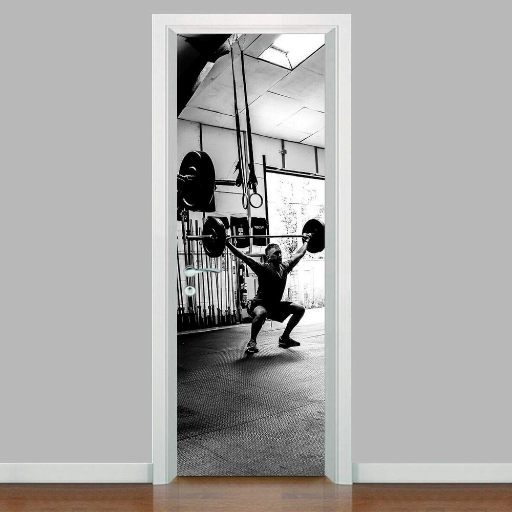 Adesivo para Porta Exercício Funcional Homem Pegando Peso-83X210Cm Adesivo para Porta Exercício Funcional Homem Pegando Peso-83X210Cm
