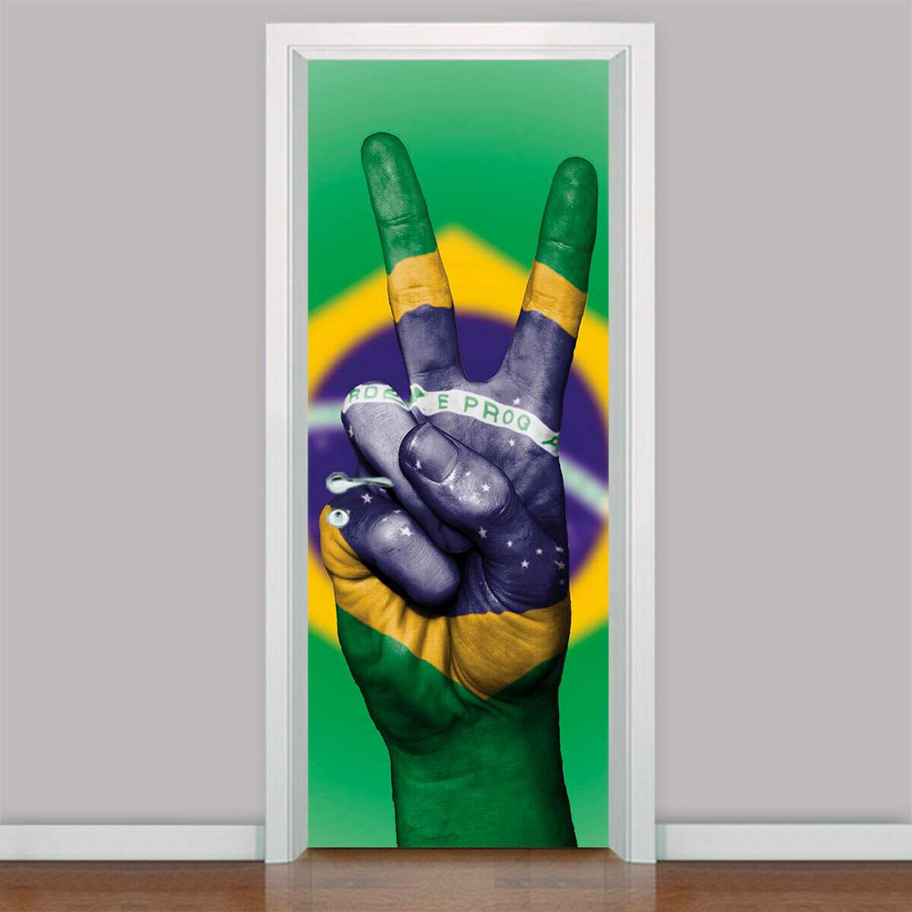 Adesivo para Porta Paz e Amor Brasil-93X210Cm Adesivo para Porta Paz e Amor Brasil-93X210Cm
