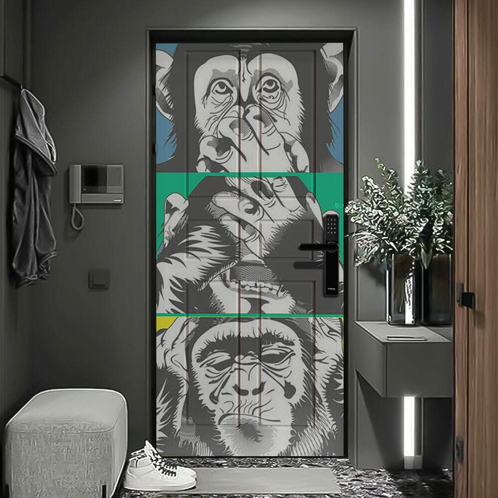 Adesivo para Porta 3 Macacos-93X210Cm Adesivo para Porta 3 Macacos-93X210Cm