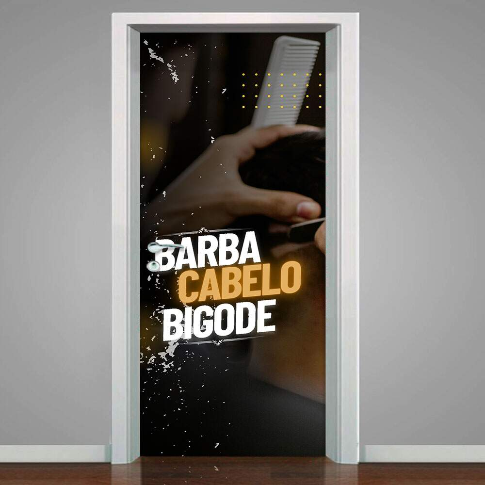 Adesivo de Porta para Barbearia Barba, Cabelo e Bigode-83X210Cm Adesivo de Porta para Barbearia Barba, Cabelo e Bigode-83X210Cm