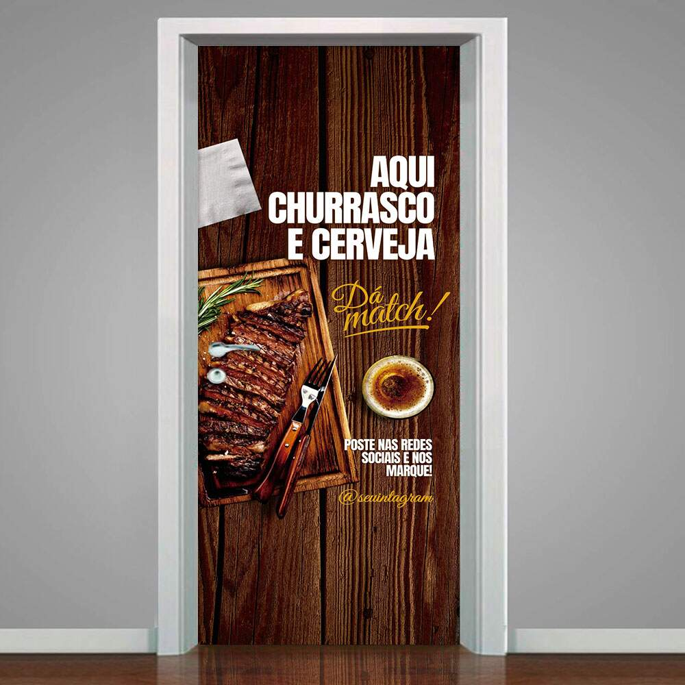 Adesivo de Porta Churrasco e Cerveja-83X210Cm Adesivo de Porta Churrasco e Cerveja-83X210Cm