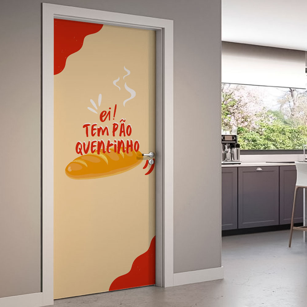 Adesivo de Porta Tem Pão Quentinho-93X210Cm Adesivo de Porta Tem Pão Quentinho-93X210Cm
