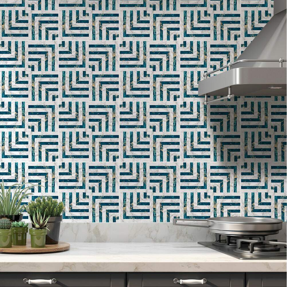 Adesivos de Azulejos Ladrilhos Cartela Mármore Azul e Branco 02-20x20cm Adesivos de Azulejos Ladrilhos Cartela Mármore Azul e Branco 02-20x20cm