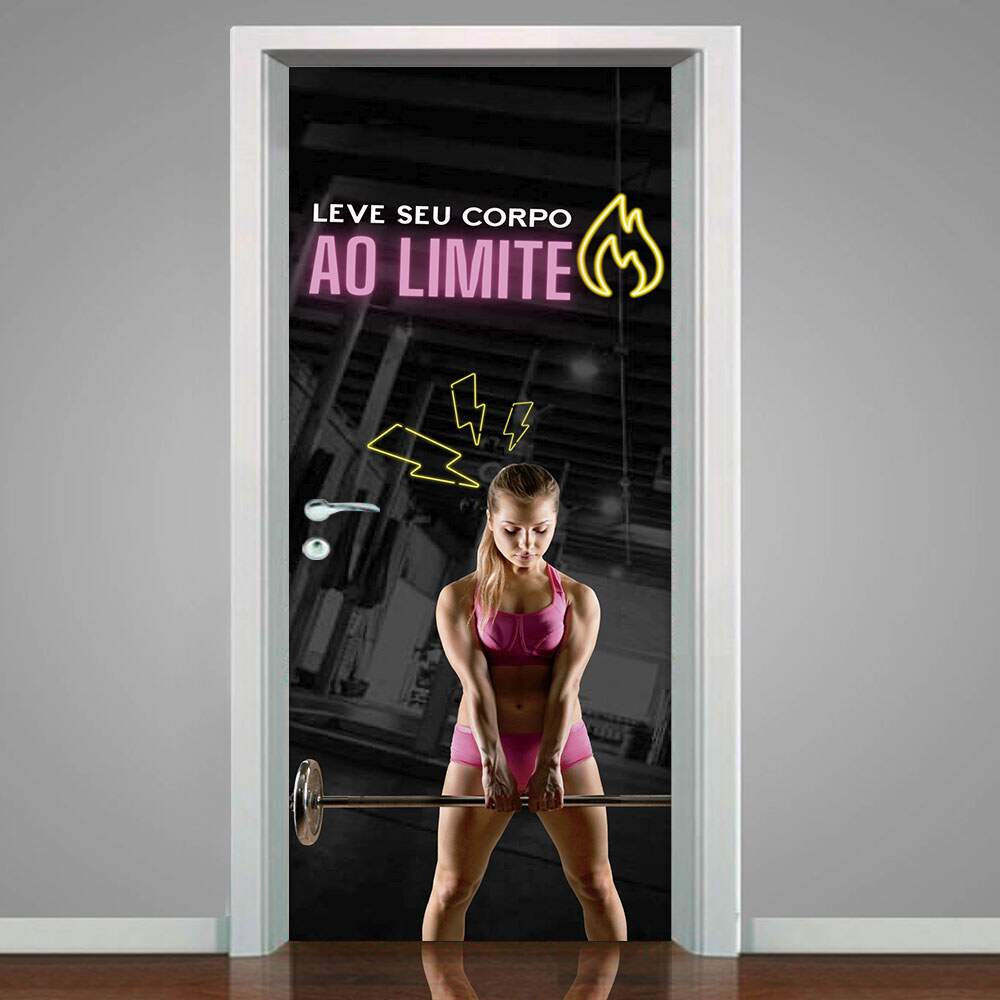 Adesivo de Porta para Academia Leve o Seu Corpo Ao Limite-73X210Cm Adesivo de Porta para Academia Leve o Seu Corpo Ao Limite-73X210Cm