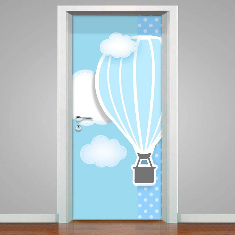 Adesivo para Porta Infantil Balão com Nuvens-73X210Cm Adesivo para Porta Infantil Balão com Nuvens-73X210Cm