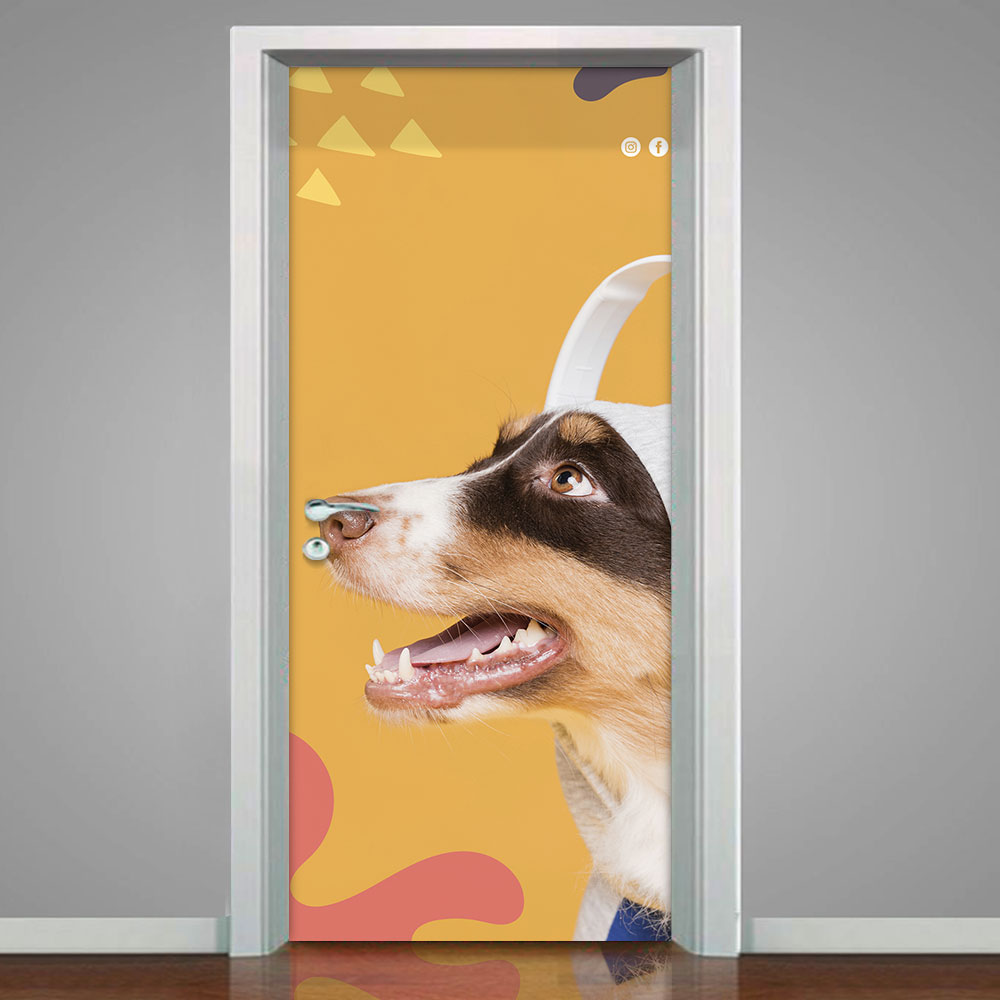 Adesivo de Porta Pet Shop Pinscher Fundo Laranja com Detalhes-63X210Cm Adesivo de Porta Pet Shop Pinscher Fundo Laranja com Detalhes-63X210Cm