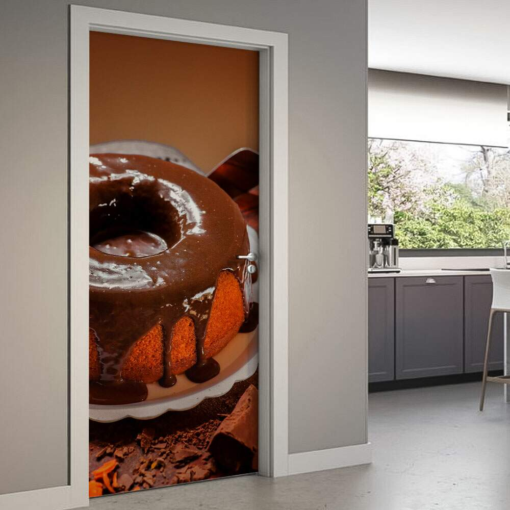 Adesivo de Porta Confeitaria Bolo de Cenoura com Cobertura de Chocolate-73X210Cm Adesivo de Porta Confeitaria Bolo de Cenoura com Cobertura de Chocolate-73X210Cm